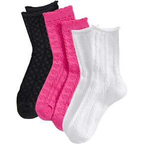 OYOANGLE Women's 3 Pairs Cable Knit Casual Crew Socks Stretchy Solid Simple Socks
