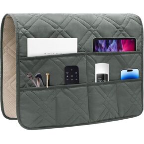 Couch Armrest Organizer Remote Control Holder Bedside Caddy with 6 Pockets, Non-Slip Armchair Caddy Sofa Armrest Organizer for Tv Remote Control, Magazine, Cell Phone, Dark Grey
