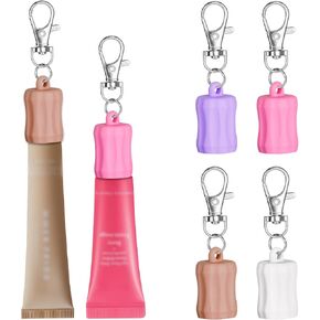 TOOVREN 4PCS lip Gloss Holder Keychain for Summer Fridays Silicone Keychain Sleeve 0.35 oz Lip Balm Cap Replacement for Women Lanyard or Bag Keychains Accessories