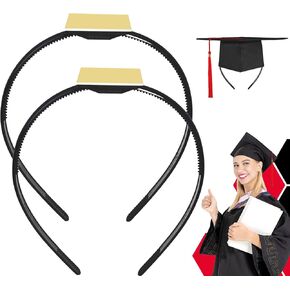 KHG 2 Pack Graduation Cap Headband, Grad Cap Headband Insert for Curly Hair and Other Hairstyles, Adjustable Headband Secured Holder for All Hats