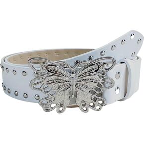 MoonlitButterfly Women's Y2K Butterfly Belt - Western Silver Buckle Adjustable PU Leather Waist Belt for Jeans/Pants, Retro Punk Fashion Accessory