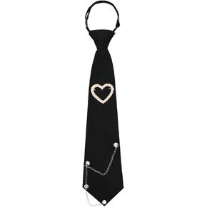 Ties for Women, Womens Tie with Punk Chain Adjustable Pre-Tied Necktie for Girls Boys Party School Uniform Shirt Suit