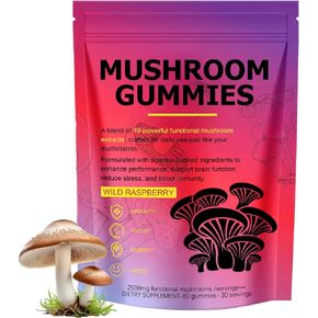 Uchlha Sky Nutrition Mushroom Gummies Supermune Support & Energy ، وهو مزيج يومي من مقتطفات 12mushroom ، صيغة نباتية للرجال والنساء ، 60 Count (1pcs)