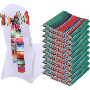 10pcs Mexican Theme Satin Chair Sashes Bows, 7X108 Inches Table Runners Cinco De Mayo, Serape Fringe for Fiesta Party Wedding Birthday Dining Hotel Chair Cover Decorations