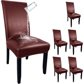 Pu Leather Dining Chair Covers set of 4, Waterproof Kitchen Chair Covers for Protecting Chairs from Stain/Scratch, Soft & Elastic Parsons Chair Slipcover Well-Fitted for Dinning Room(Black, 4Pcs)