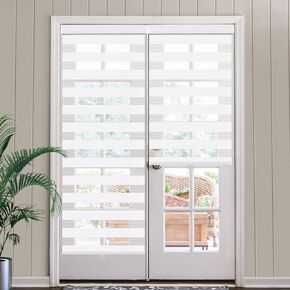 SEEYE Cordless Zebra Blinds for Window, French Door Blinds Free-Stop Roller Window Shades with Valance 24" W x 90" H, Light Filtering Window Treatment Sheer Blinds & Shades Easy to Install, White