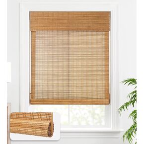 LazBlinds Cordless Bamboo Blinds, Bamboo Roll Up Shades for Windows, Light Filtering Wood Window Blinds, Bamboo Roller Shades for Indoor Home- Size: 23" W x 72'' H, Ceylon Light Russet