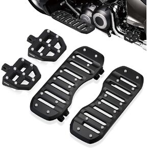MZS Motorcycle Passenger Driver Floorboards, Touring Footboards Set Wide Foot Pegs Front Rear Board Pedal Black Compatible with Road King Electra Street Road Glide Ultra Limited Trike Softail
