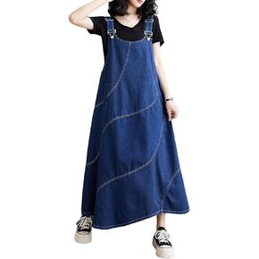 chouyatou Women's Sleeveless Denim Overall Dress Loose Baggy Jumper Maxi Jean Dress