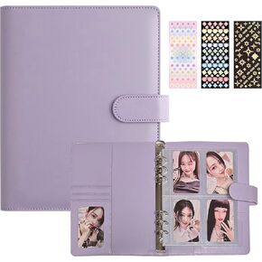A5 Kpop Photocard Binder with 240 Pockets, Photocard Holder Album with 30 Double Sided Photocard Sleeves Pack, 6 Ring PU Leather Binder Cover, Cute Polaroid Organizer Book (White)