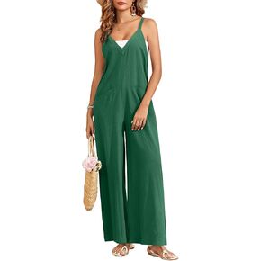Hotian Womens V Grick Sails قابلة للتعديل بلا أكمام سببية لاعبي السراويل عريض الساق بنات مع سستة