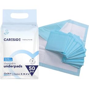 وسادة سفلية ماصة سميكة مضادة للتسرب من CARESIDE® مقاس 23x36 للاستعمال مرة واحدة {50 قطعة} لتغيير الطفل، واستخدام المعاقين، وسلس البول، وتدريب الكلاب، وسادة تبول للسرير الصحي، وحماية الأمومة للبالغين