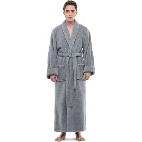 Mens Soft Cotton Bathrobe, Ankle Length Long Men's Thick Towel Bath Robe