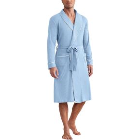 Ekouaer Mens Robes Lightweight Waffle Knit Kimono Bathrobe Long Sleeve Sleepwear Soft Knee Length Robe with Pockets S-3XL