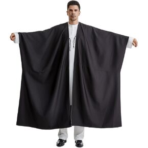 Muslim Men's Pure Color Long Sleeves Bisht Cardigan Robe Ramadan Eid Thobe (Black, Large)