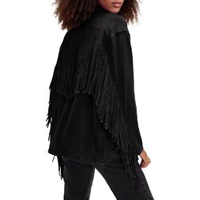 Locachy Women's Faux Suede Fringe Jacket Vintage Western Cowgirl Tassel Jackets Country Concert
