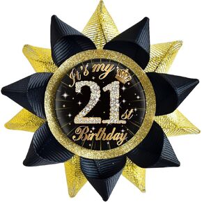 It's My 21st Birthday Buttons Pins Handmade(3.8*3.8inch), Black Gold Funny Grosgrain Ribbon Tinplate Badge for Women or Men 21st Birthday Party Decorations Supplies Ideas Gifts Jokes Favors