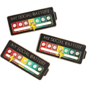 3 Pcs Social Battery Pins - My Social Battery Slider Pin& Lapel Enamel Pins, Mood Pins for Backpacks, Hats, Bags, Scarves, Clothing.(Black dianchi）