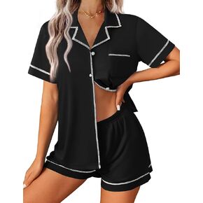 Ekouaer Womens Pajama Set Button Down Sleepwear Short Sleeve Pjs Top and Short with Pocket Soft Lounge Set