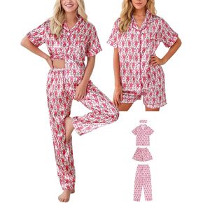 ساتان PJs للنساء تعيين 4pcs الحرير قرد زر أسفل العطلات بيجامات مجموعة y2k زفاف لوكس الملابس preppy هدية