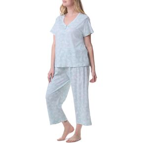 Karen Neuburger Women's Plus Size Henley Short-Sleeve Top and Capri Pant Pajama Set