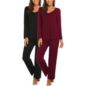 Ekouaer 2 Pack Women's Pajama Set Long Sleeve Pj Sets Two Piece Loungewear Soft Pajama Top and Pants Pjs Sleepwear