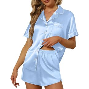 Ekouaer Silk Pajamas Set for Women Button Down 2 Piece Stain Pjs Shorts Set Soft Sleepwear Short Sleeve Loungewear S-XXL