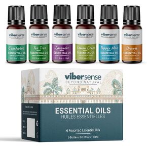 Essential Oils Set for Diffusers,Skin,Aromatherapy, Massage | Premium Grade 100% Pure & Natural | 6 Assorted Scents (Orange,Eucalyptus,Tea Tree,Peppermint,Lavender,Lemongrass) 0.33 floz/10ml Each