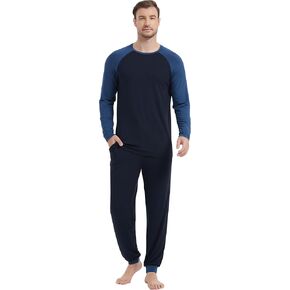NACHILA Men's Pajamas-Viscose Made from Bamboo, Long Sleeve Sleepwear Top Soft Pants Pj Set with Pockets Stretchy Pajama Sets