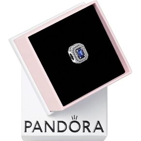 PANDORA Blue Sparkling Leveled Rectangular Charm - Gift for Her - Compatible Moments - Sterling Silver with Cubic Zirconia & Man-Made Stone - with Gift Box