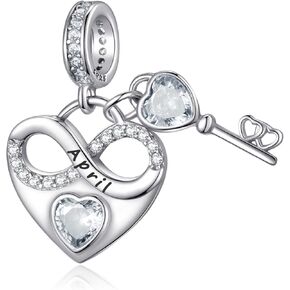 Birthstone Charm for Charm Bracelet, 925 Sterling Silver Infinity Love Heart Dangle Charm for Bracelet and Necklace, Birthday Mother's day Christmas Jewelry Gifts for Women