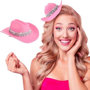 Zeyune 6 Inch Cowboy Hat Hair Clip with Rhinestones Cowgirl Mini Small Hat Clip for Disco Western Party Decoration