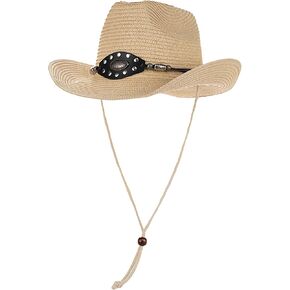 Western Straw Cowboy Hat for Women Men Knight Hat Wide Brim Summer Beach Sun Hats Leather Hatband Wind Lanyard
