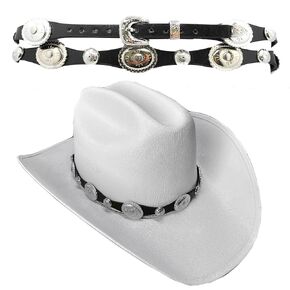 Western Hatband -Black Leather- Silver Conchos