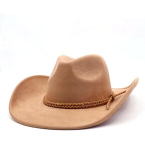 Western Cowboy Hat for Women Men Wide Brim Cowboy Hat for Women with Woven Buckle Belt Suede Classic Fedora Hats