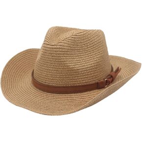 Women Men Straw Cowboy Hat Wide Brim Sun Beach Cowgirl Hat Summer Western Cowboy for Travel Outdoor Family