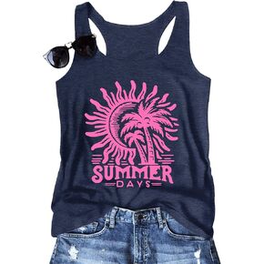 Summer Beach Tank Tops for Women Retro Sunshine Coconut Tree Graphic Sleeveless Tee Hawaiian Family Vacation Tops