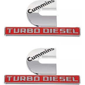 2Pc Set Compatible with Cummin Turbo Emblems for 2500 3500 Fender Badges (Black Red)
