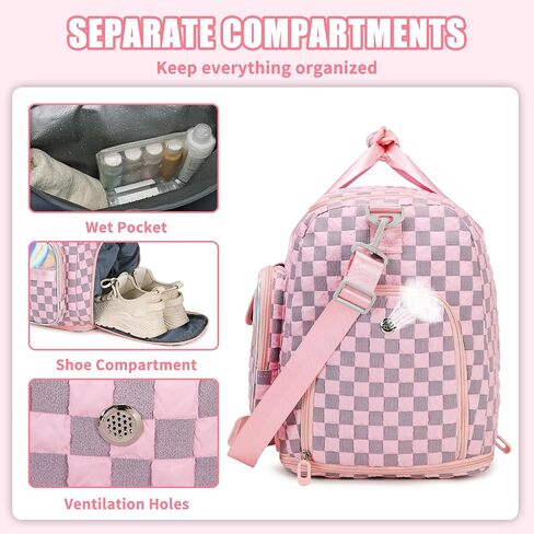 Gym Bag for Women, Travel Bag with Shoes Compartment, Weekender Overnight Duffel Bag with Wet Pocket, Carry On Bag, Pink in Saudi Arabia