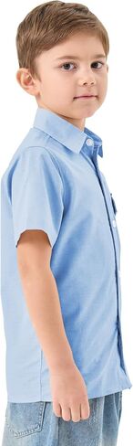 QBK Boys Cotton Linen Short Sleeve Classic Button Down Down Boys Dress Dress Shirt مع جيب الصدر لمدة 2T-16 سنوات in Saudi Arabia