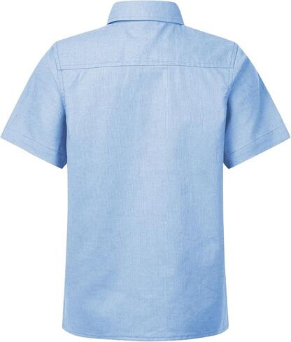QBK Boys Cotton Linen Short Sleeve Classic Button Down Down Boys Dress Dress Shirt مع جيب الصدر لمدة 2T-16 سنوات in Saudi Arabia