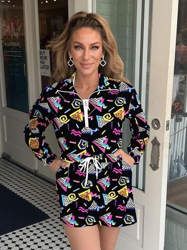 Bealin Womin's Color Block 2 قطعة 80s 90s الأكمام الطويلة 1/2 Zip Up Windbreaker و Shorts Suitsuit in Kuwait