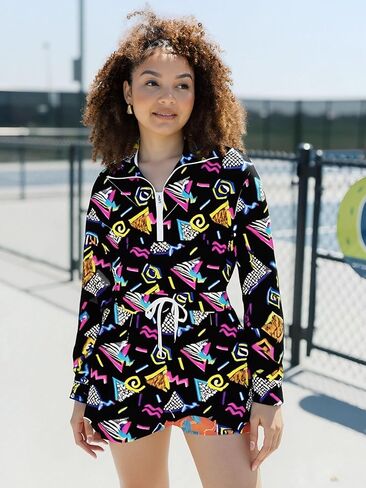 Bealin Womin's Color Block 2 قطعة 80s 90s الأكمام الطويلة 1/2 Zip Up Windbreaker و Shorts Suitsuit in Kuwait