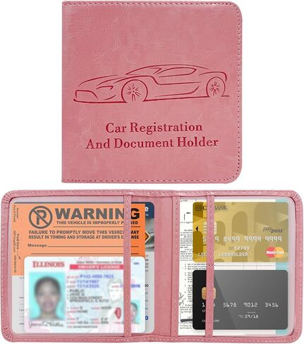 Car Registration Insurance Holder, Leather Glove Box License Wallet Case with Magnetic Shut, Automotive Paperwork Document Organizer Card Holder for Women, Car Accessories (Pink, Small) in Saudi Arabia