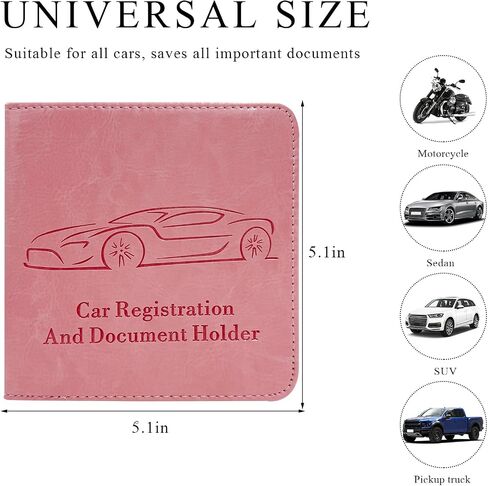 Car Registration Insurance Holder, Leather Glove Box License Wallet Case with Magnetic Shut, Automotive Paperwork Document Organizer Card Holder for Women, Car Accessories (Pink, Small) in Saudi Arabia
