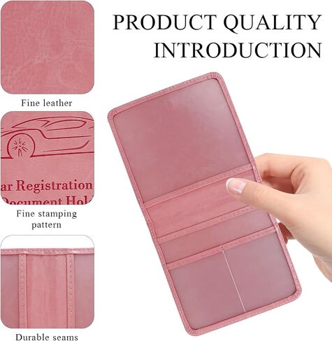Car Registration Insurance Holder, Leather Glove Box License Wallet Case with Magnetic Shut, Automotive Paperwork Document Organizer Card Holder for Women, Car Accessories (Pink, Small) in Saudi Arabia