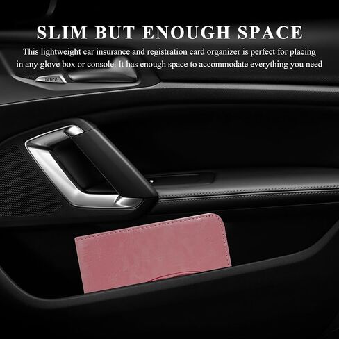 Car Registration Insurance Holder, Leather Glove Box License Wallet Case with Magnetic Shut, Automotive Paperwork Document Organizer Card Holder for Women, Car Accessories (Pink, Small) in Saudi Arabia