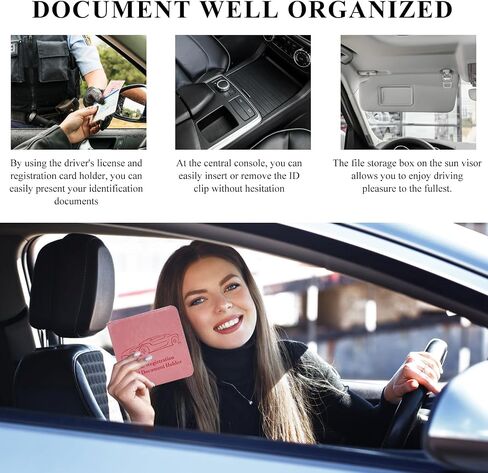 Car Registration Insurance Holder, Leather Glove Box License Wallet Case with Magnetic Shut, Automotive Paperwork Document Organizer Card Holder for Women, Car Accessories (Pink, Small) in Saudi Arabia