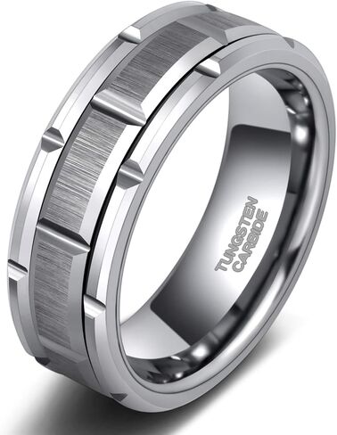 TRUMIUM 8mm Mens Tungsten Wedding Bands Brick Pattern Gold Silver Black Plated Matte Finished Tungsten Carbied Rings Comfort Fit Size 7-13 in Kuwait