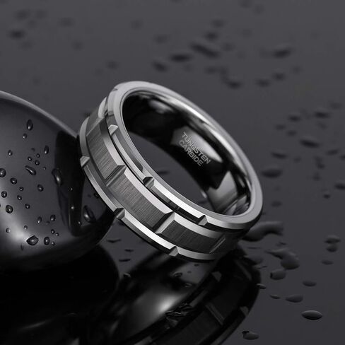 TRUMIUM 8mm Mens Tungsten Wedding Bands Brick Pattern Gold Silver Black Plated Matte Finished Tungsten Carbied Rings Comfort Fit Size 7-13 in Kuwait